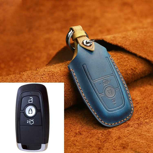 For Ford Car Cowhide Leather Key Protective Cover Key Case, Three Keys Version