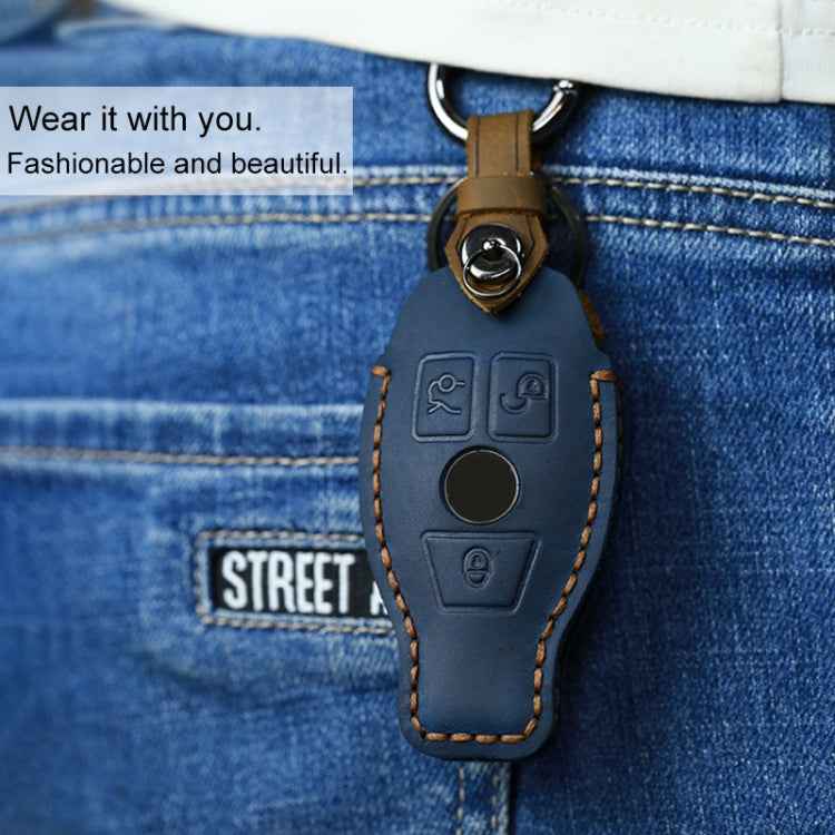 For Mercedes-Benz Old Style Car Cowhide Leather Key Protective Cover Key Case
