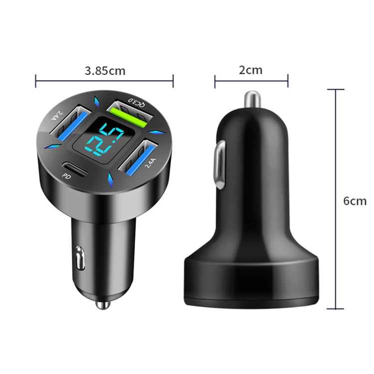 4 in 1 USB PD20W+QC3.0+2.4A Digital Display Car Fast Charger