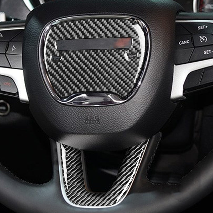 2 PCS / Set Carbon Fiber Car Steering Wheel Logo + Chin Decorative Sticker for Dodge Challenger 2015 to Now, Left Driving, Steering Wheel Logo + Chin