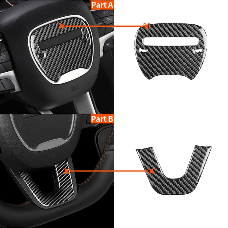 2 PCS / Set Carbon Fiber Car Steering Wheel Logo + Chin Decorative Sticker for Dodge Challenger 2015 to Now, Left Driving, Steering Wheel Logo + Chin