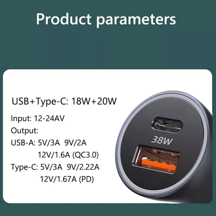 PD 20W Aluminum Alloy Dual Interface Car Fast Charger