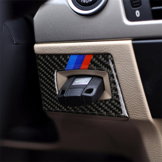 Three Color Carbon Fiber Car Left Driving Ignition Switch Decorative Sticker for BMW E90 / E92 2005-2012, Left Driving Ignition Switch(Three Color)