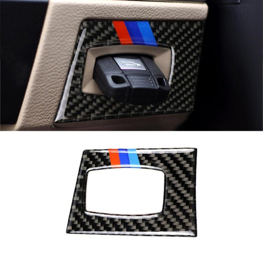 Three Color Carbon Fiber Car Right Driving Ignition Switch Decorative Sticker for BMW E90 / E92 2005-2012, Right Driving Ignition Switch(Three Color)