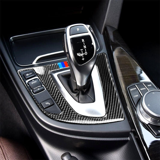 Three Color Carbon Fiber Car Gear Panel Decorative Sticker for BMW (F30) 2013-2017 / (F34) 2013-2017, Sutible for Left Driving, Gear Panel(Three Color)