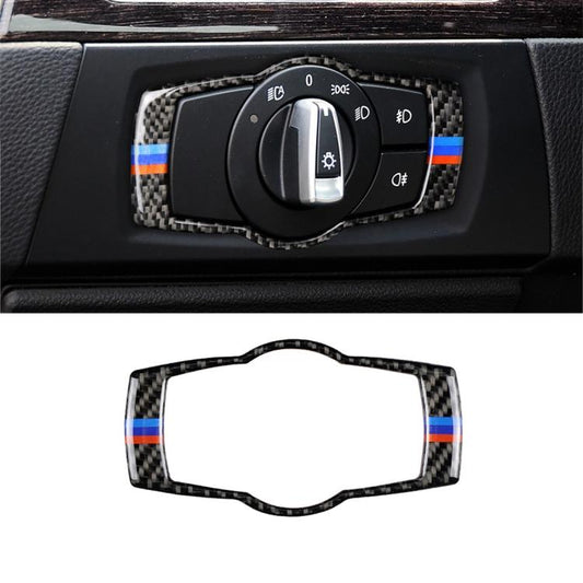 Three Color Carbon Fiber Car Headlight Switch Decorative Sticker for BMW E90 / E92 / E93 2005-2012, Headlight  Switch (Three Color)