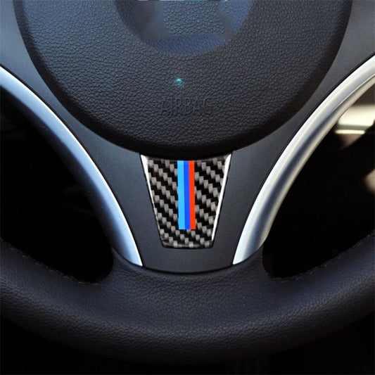 Large A Version Three Color Carbon Fiber Car Steering Wheel Decorative Sticker for BMW E90 2005-2012, Steering Wheel(Three Color)