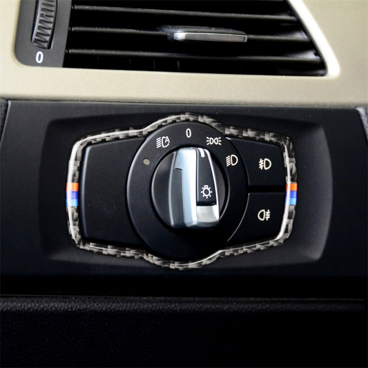 Three Color Carbon Fiber Car Headlight Switch Decorative Sticker for BMW E90 / E92 / E93 2005-2012 / 320i / 325i, Thin Version, Headlight Switch (Three Color)