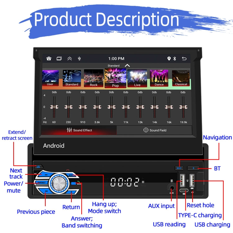 HD 7 inch Single Din Car Android Player GPS Navigation Bluetooth Touch Stereo Radio, Support Mirror Link & FM & WIFI