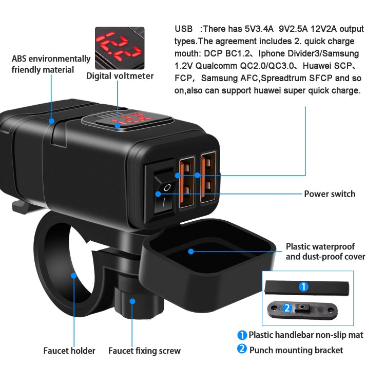 Universal Car Super Quick Dual Port USB Charger Power Outlet Adapter with LED Digital Voltmeter