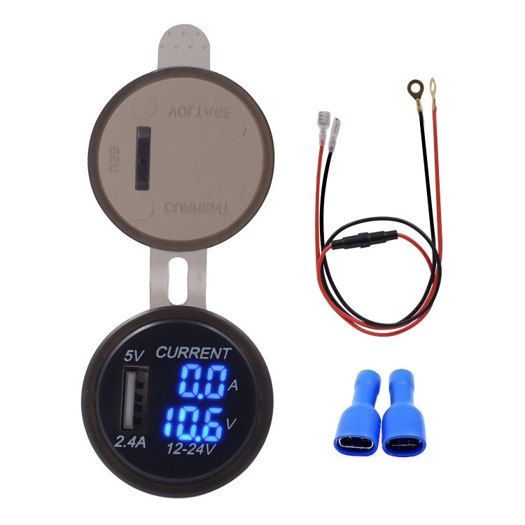 Universal Car Single Port USB Charger Power Outlet Adapter 2.4A 5V IP66 with LED Digital Voltmeter + Ammeter + 60cm Cable, 2.4A Voltmeter + Ammeter + 60cm Cable (Red Light), 2.4A Voltmeter + Ammeter + 60cm Cable (Blue Light)����������������������������...