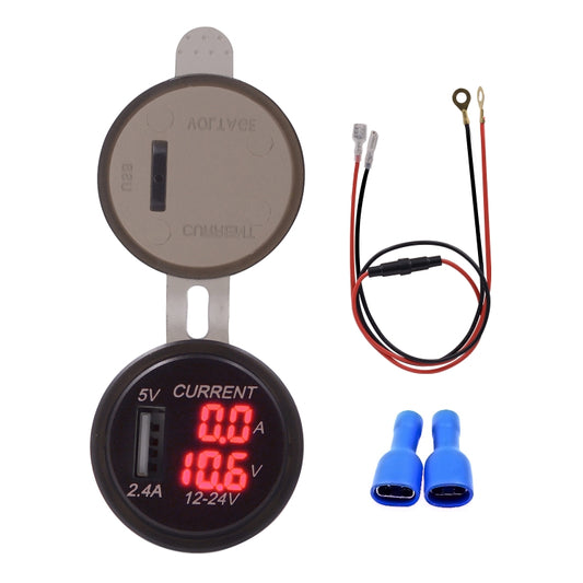 Universal Car Single Port USB Charger Power Outlet Adapter 2.4A 5V IP66 with LED Digital Voltmeter + Ammeter + 60cm Cable, 2.4A Voltmeter + Ammeter + 60cm Cable (Red Light), 2.4A Voltmeter + Ammeter + 60cm Cable (Blue Light)����������������������������...