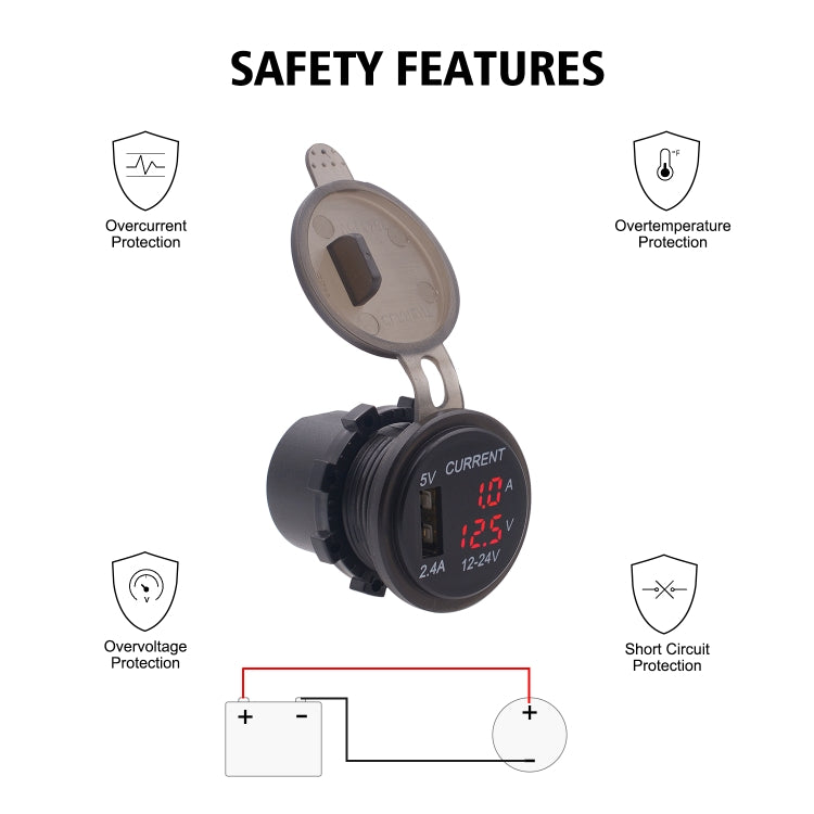 Universal Car Single Port USB Charger Power Outlet Adapter 2.4A 5V IP66 with LED Digital Voltmeter + Ammeter + 60cm Cable, 2.4A Voltmeter + Ammeter + 60cm Cable (Red Light), 2.4A Voltmeter + Ammeter + 60cm Cable (Blue Light)����������������������������...
