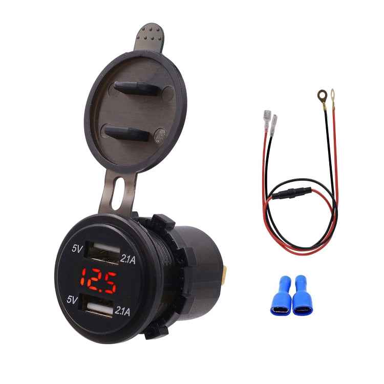 Universal Car Dual Port USB Charger Power Outlet Adapter 4.2A 5V IP66 with LED Digital Voltmeter + 60cm Cable