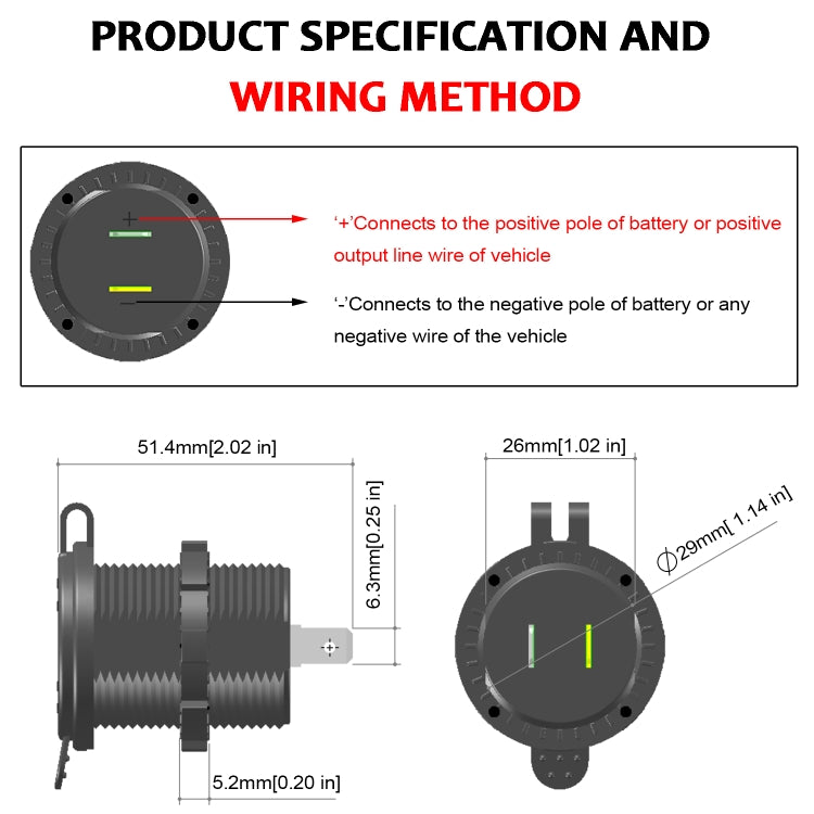 Universal Car QC3.0 Dual Port USB Charger Power Outlet Adapter 5V 2.4A IP66 with 60cm Cable, 2.4A + 60cm Cable (White Light), 2.4A + 60cm Cable(Blue Light), 2.4A + 60cm Cable (Green Light), 2.4A + 60cm Cable (Red Light)