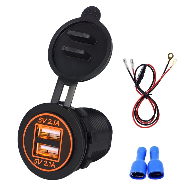 Universal Car Dual USB Charger Power Outlet Adapter 4.2A 5V IP66 with Aperture + 60cm Cable, 4.2A + 60cm Cable(Orange Light), 4.2A + 60cm Cable(Red Light), 4.2A + 60cm Cable(Blue Light)