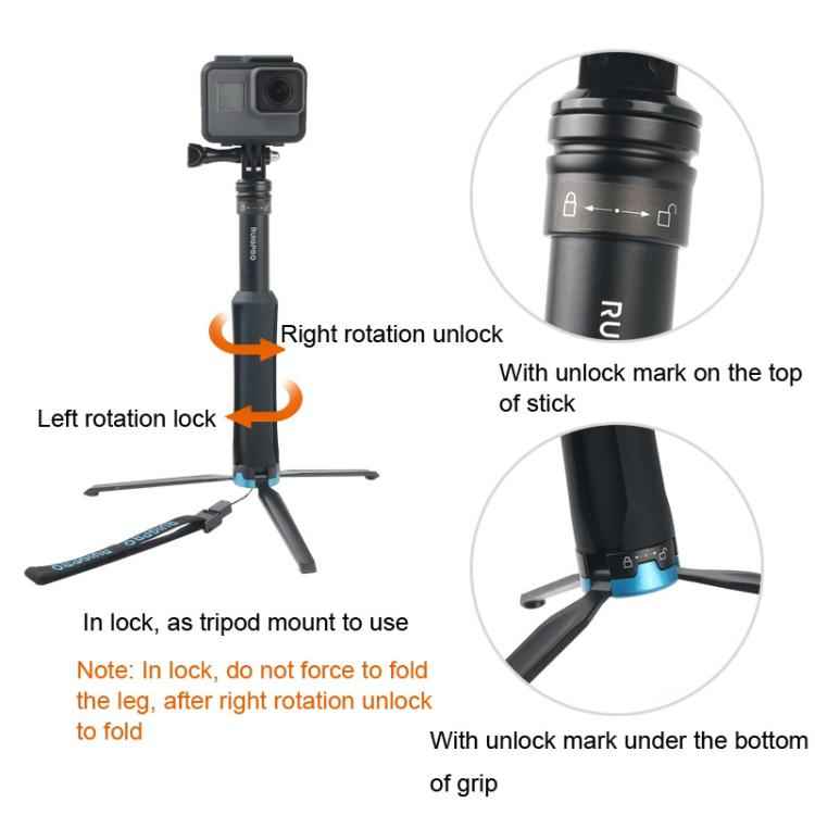Portable Foldable Tripod Holder Selfie Monopod Stick for GoPro, Insta360, DJI and Other Action Cameras, Length: 23.5-81cm