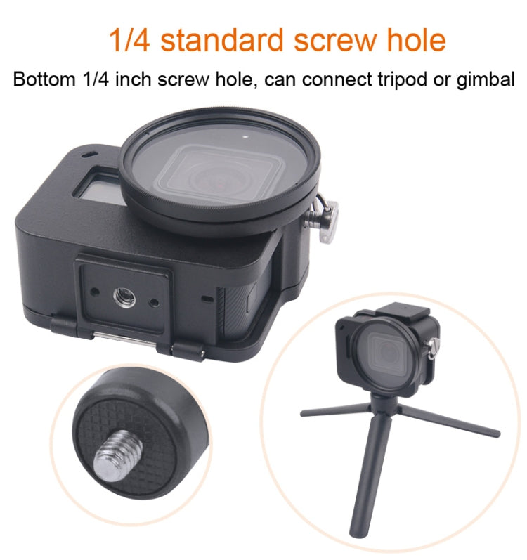 Housing Shell CNC Aluminum Alloy Protective Cage with Insurance Frame & 52mm UV Lens for GoPro HERO7 Black /6 /5, 52mm UV Black