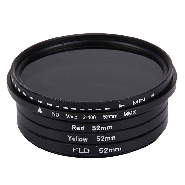 JUNESTAR 4 in 1 Proffesional 52mm Lens Filter(ND2-400 + Red + Yellow + FLD / Purple) for GoPro HERO5 / 4s / 4 / 3+ / 3 / 2 & Xiaomi Xiaoyi Yi I / II 4K & SJCAM Sport Action Camera