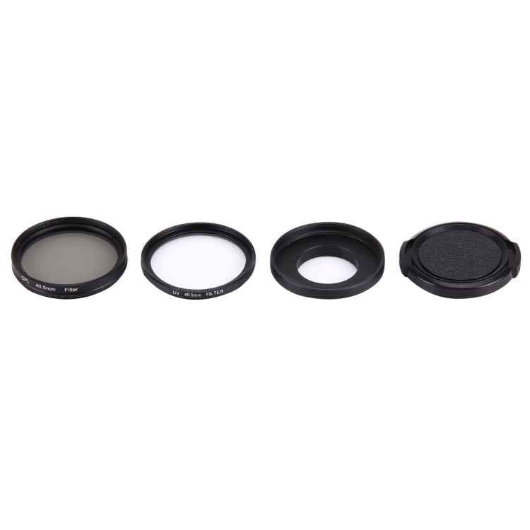 JUNESTAR 4 in 1 Proffesional 40.5mm Lens Filter(CPL + UV) & Waterproof Housing Case Adapter Ring & Lens Protective Cap for GoPro HERO4 / 3+ / 3 Sport Action Camera