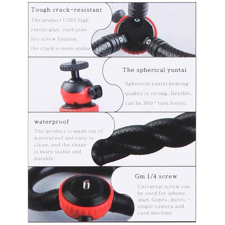 MZ305 Mini Octopus Flexible Tripod Holder with Ball Head for SLR Cameras, GoPro HERO10 Black / HERO9 Black / HERO8 Black /7 /6 /5 /5 Session /4 Session /4 /3+ /3 /2 /1, DJI Osmo Action, Xiaoyi and Other Action Cameras, Cellphone, Size:30cmx5cm