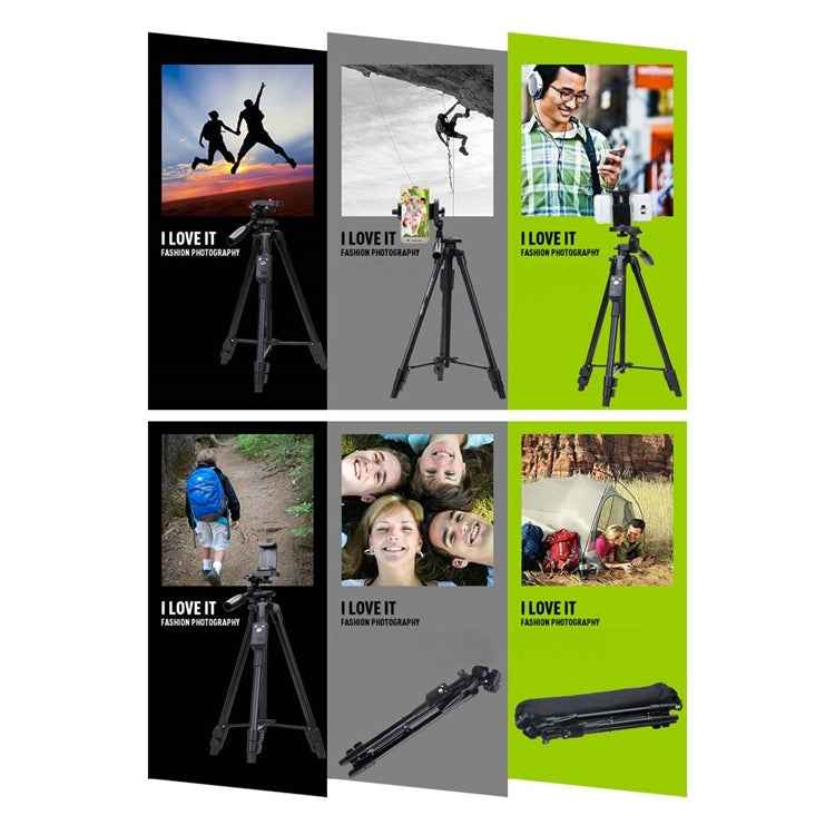 YUNTENG VCT-5208RM Aluminum Magnesium Alloy Leg Tripod Mount with Bluetooth Remote Control & Tripod Head & Phone Clamp for SLR Camera & Smartphones, Height: 125cm
