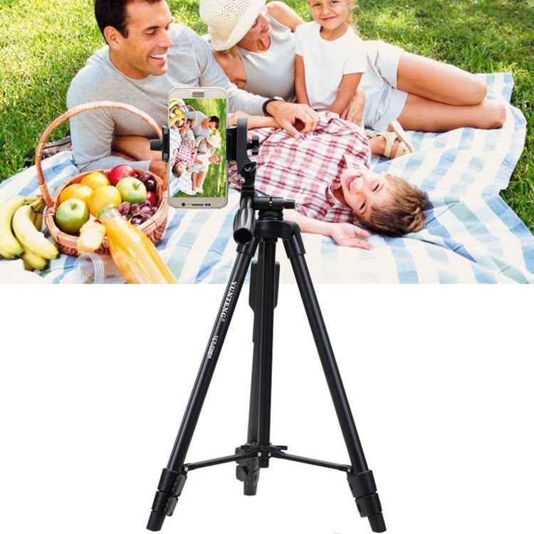 YUNTENG VCT-5208RM Aluminum Magnesium Alloy Leg Tripod Mount with Bluetooth Remote Control & Tripod Head & Phone Clamp for SLR Camera & Smartphones, Height: 125cm