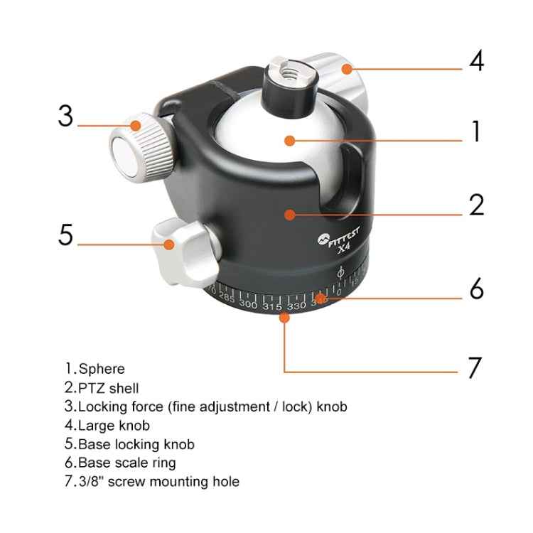 FITTEST X4 Low Center of Gravity High Locking Force Panoramic Ball Head with Quick Release Plate for DSLR & Digital Cameras, Load Max 10kg