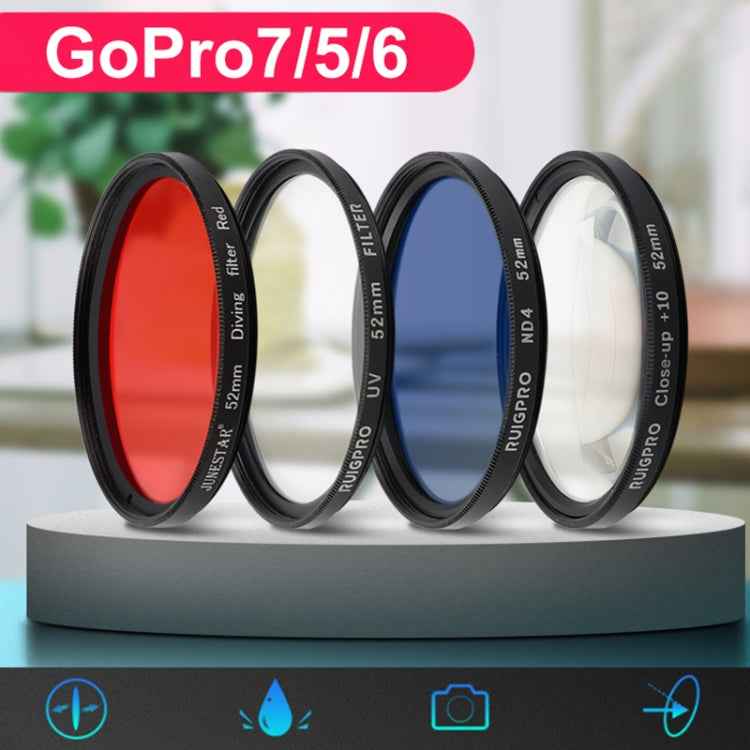 RUIGPRO for GoPro HERO 7/6 /5 Professional 52mm 10X Close-up Lens Filter with Filter Adapter Ring & Lens Cap