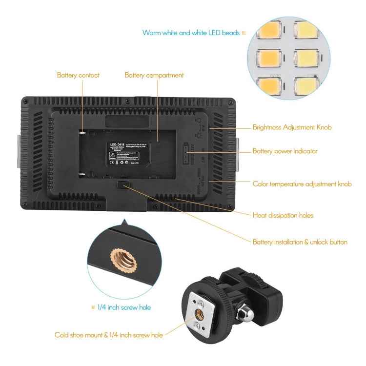 LED01 416 LEDs 3600LM Professional Vlogging Photography Video & Photo Studio Light for Canon / Nikon DSLR Cameras