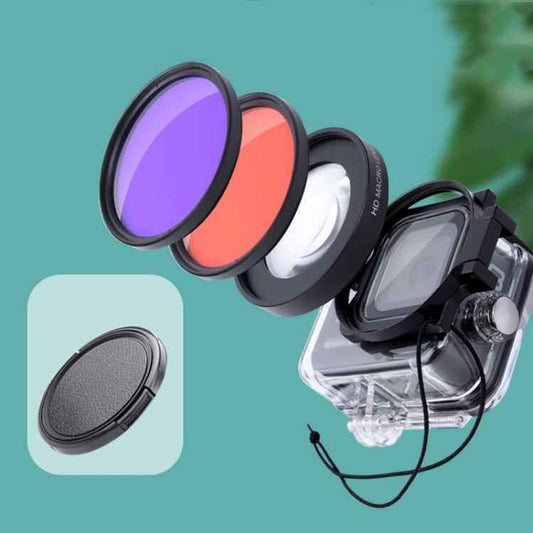 RUIGPRO for GoPro HERO8 58mm 16X Macro Lens + Red/Purple Diving Lens  Filter + Dive Housing Waterproof Case Kits with Filter Adapter Ring & Lens Cap