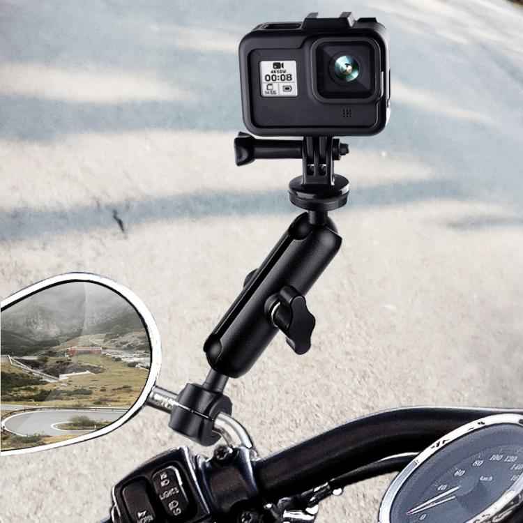 9cm Connecting Rod 20mm Ball Head Motorcycle Rearview Mirror Fixed Mount Holder with Tripod Adapter & Screw for GoPro, Insta360, DJI and Other Action Cameras