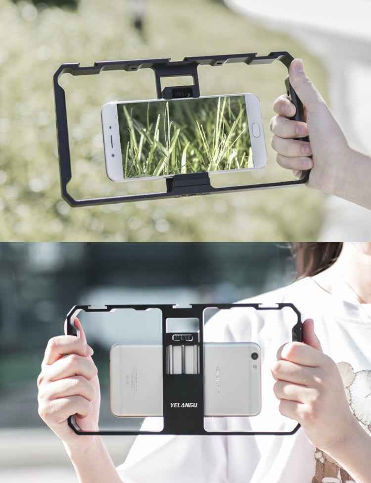 YELANGU  PC06 YLG0909A Vlogging Live Broadcast Smartphone Metal Cage Video Rig Filmmaking Recording Handle Stabilizer Bracket for iPhone, Galaxy, Huawei, Xiaomi, HTC, LG, Google, and Other Smartphones