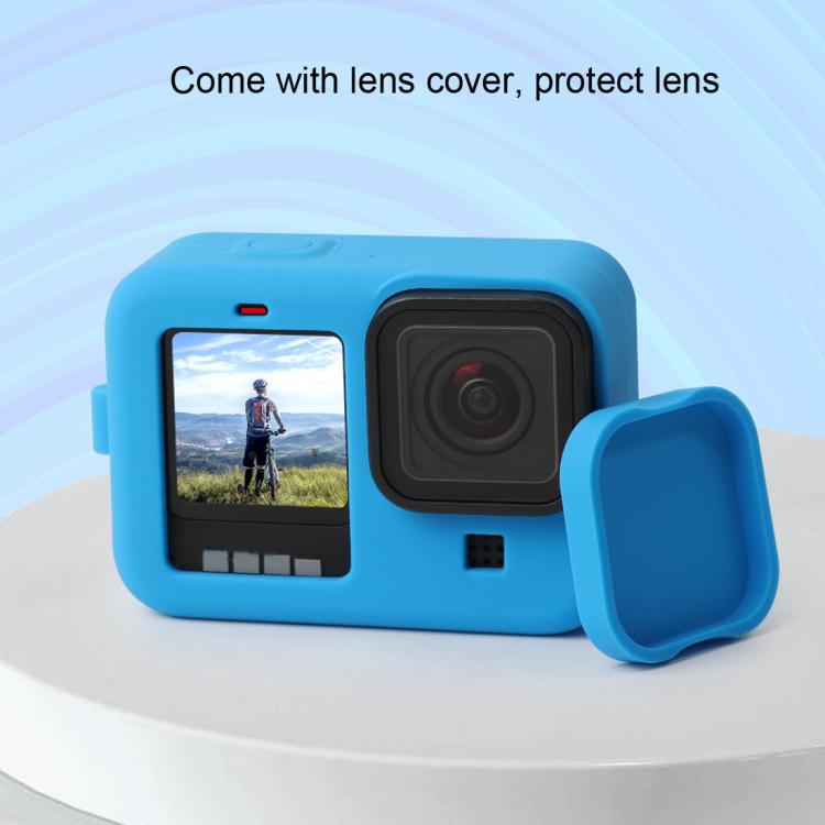 For GoPro HERO10 Black / HERO9 Black Silicone Protective Case Cover with Wrist Strap & Lens Cover