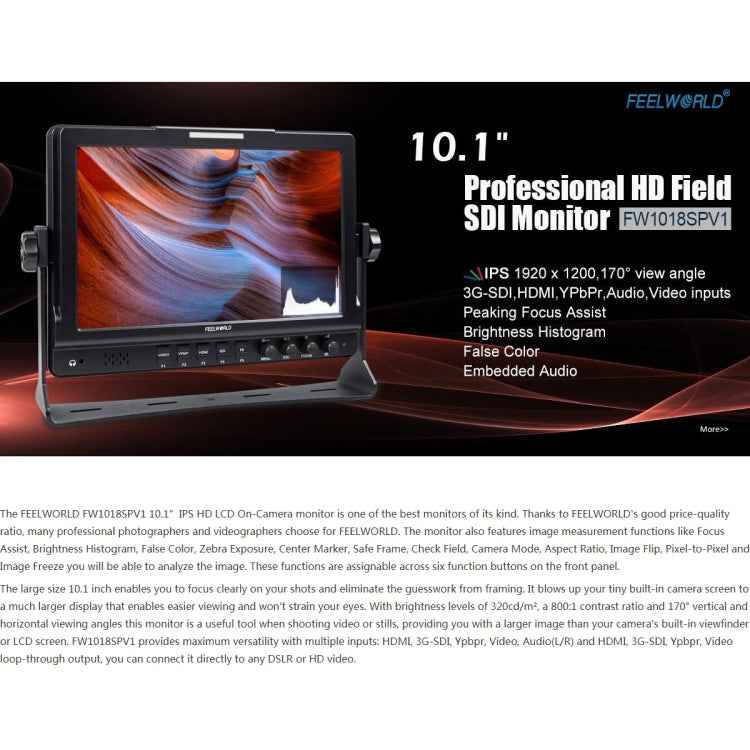FEELWORLD FW1018SPV1 1920x1200 10.1 inch IPS Screen HD Color LCD Director Camera Field Monitor