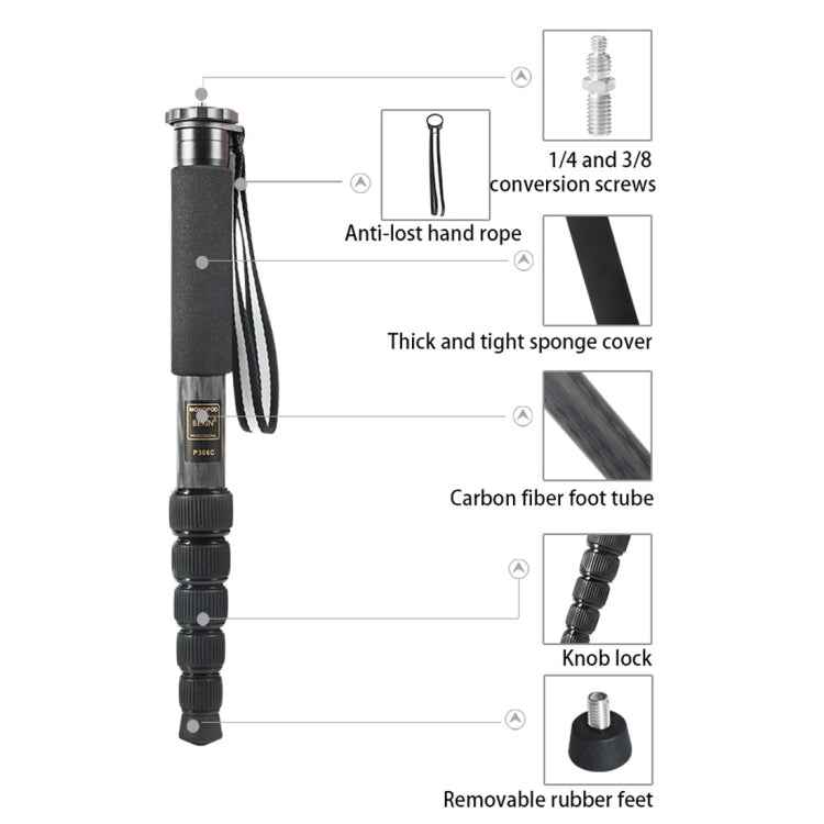 BEXIN P306C Portable Travel Outdoor DSLR Camera Carbon Fiber Monopod Holder