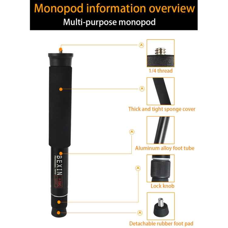 BEXIN P308C Portable Travel Outdoor DSLR Camera Aluminum Alloy Monopod Holder