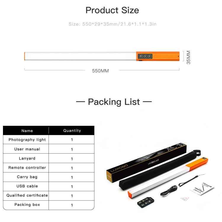 LUXCeO Q508D Dual Color Temperature Photo LED Stick Video Light Handheld LED Fill Light Flash Lighting Lamp