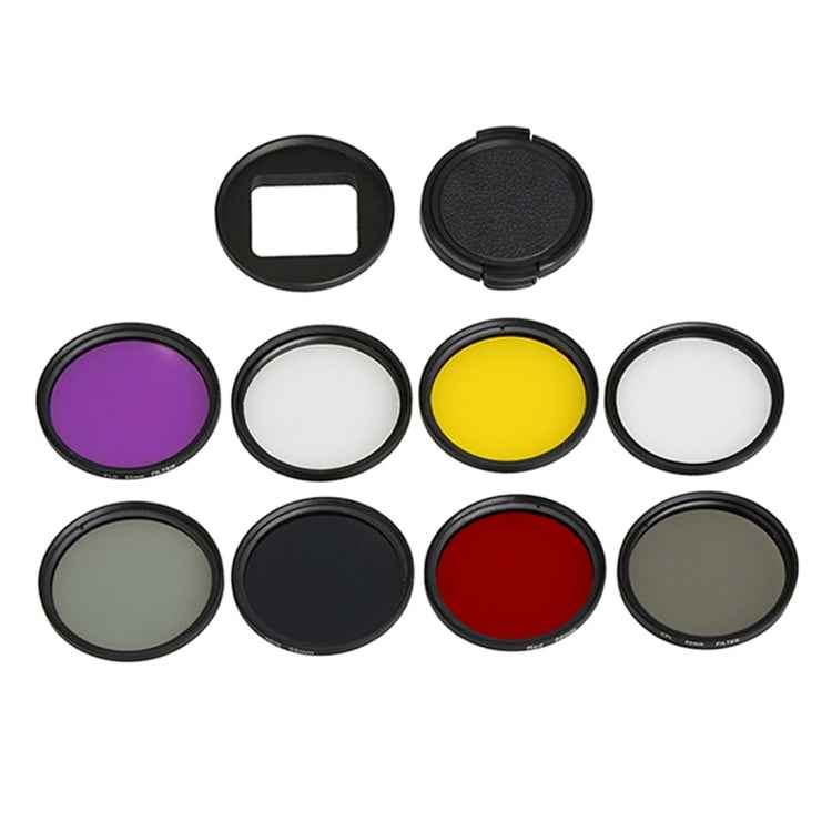 For GoPro HERO5 Sport Action Camera Proffesional 52mm Lens Filter(CPL + UV + ND8 + ND2 + Star 8 + Red + Yellow + FLD / Purple) & Waterproof Housing Case Adapter Ring