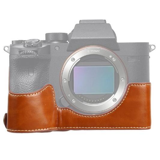 1/4 inch Thread PU Leather Camera Half Case Base for Sony ILCE-7RM4 / A7RM4 / A7R IV, For Sony ILCE-7RM4