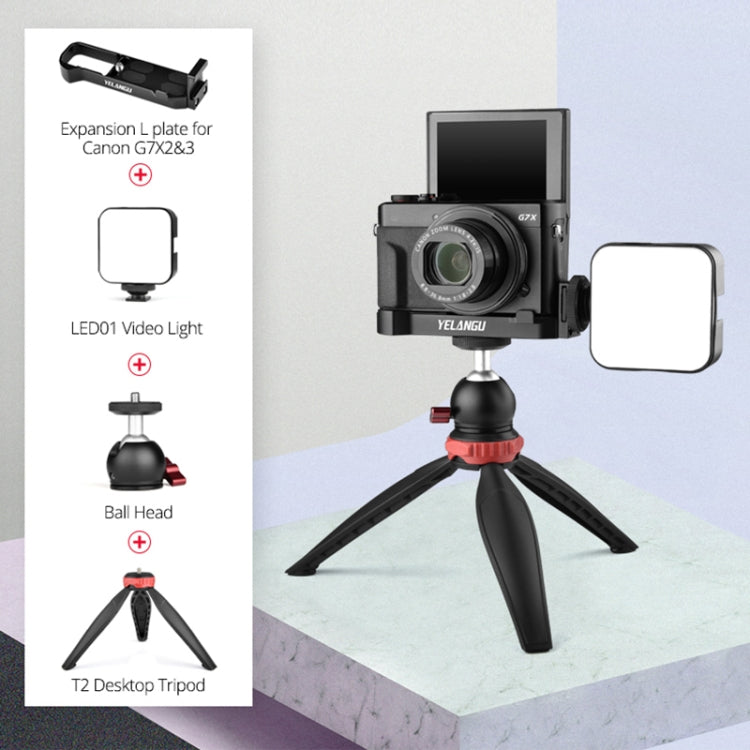 YELANGU CL9-A Camera Expansion Board Base L Plate Kit with LED Light + Tripod + Ball-head for Canon G7X2/ G7X3, CL9-A for Canon G7X2