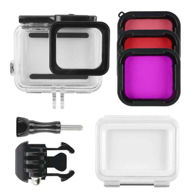45m Waterproof Housing Protective Case + Touch Screen Back Cover for GoPro NEW HERO /HERO6 /5, with Buckle Basic Mount & Screw & (Purple, Red, Pink) Filters, No Need to Remove Lens