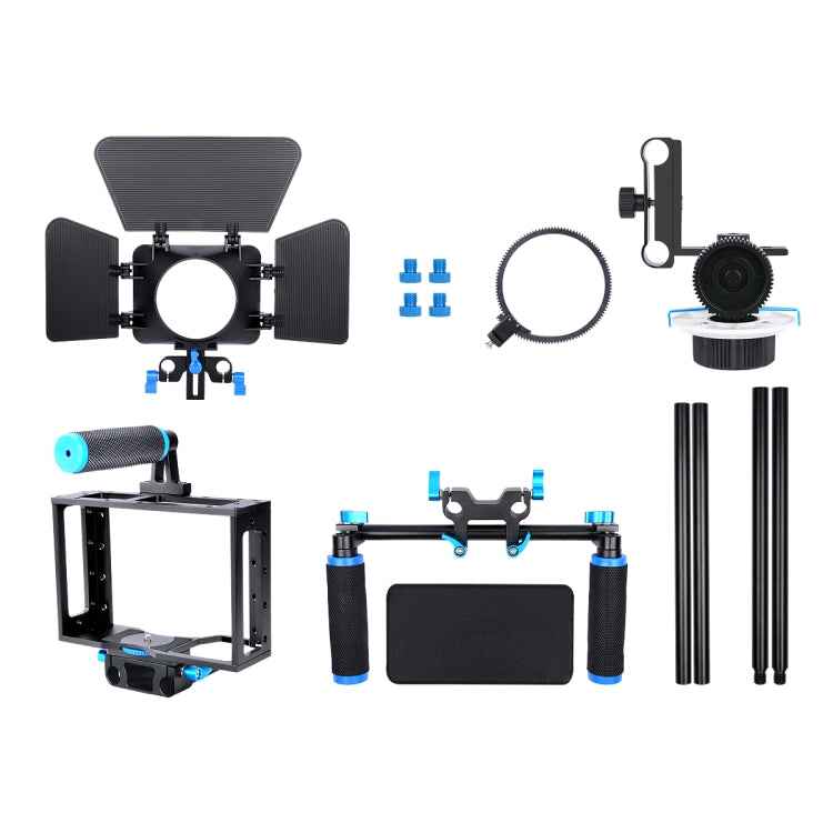 YELANGU D222 Dual Handles Camera Shoulder Mount + Camera Cage Stabilizer Kit with Matte Box + Follow Focus for DSLR Camera / Video Camera