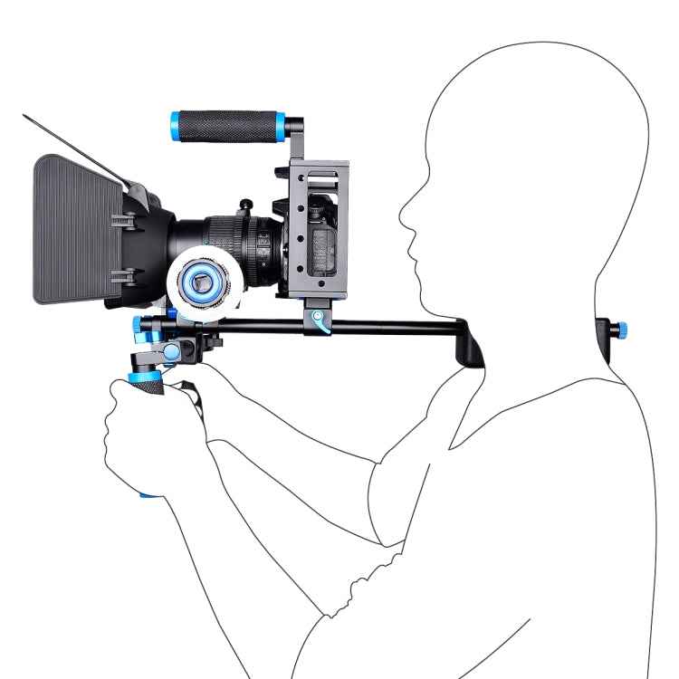 YELANGU D222 Dual Handles Camera Shoulder Mount + Camera Cage Stabilizer Kit with Matte Box + Follow Focus for DSLR Camera / Video Camera