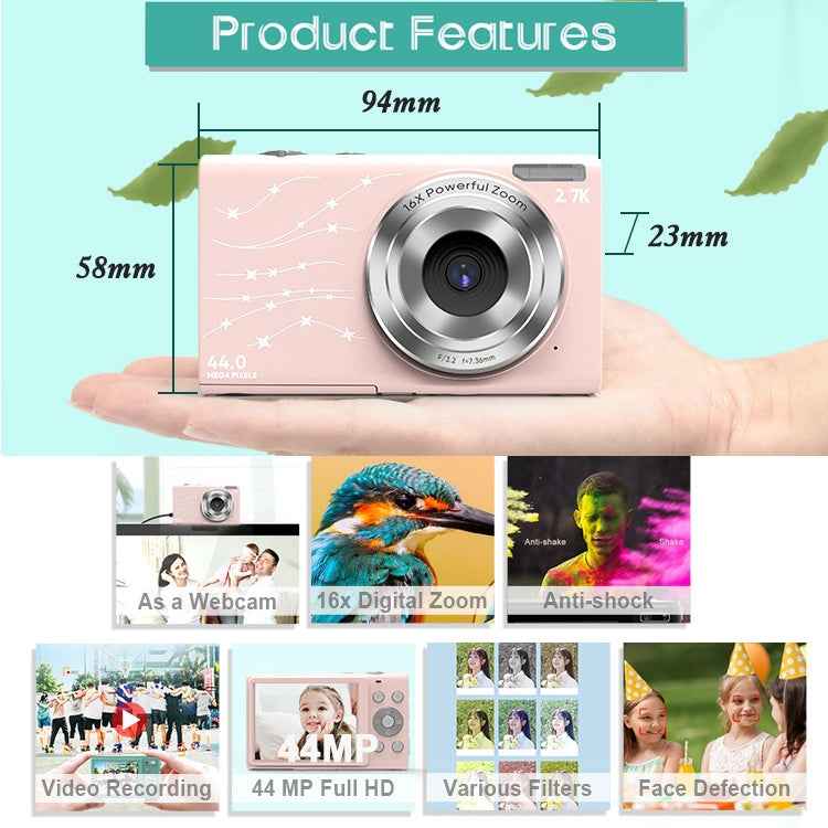 DC402 2.4 inch 44MP 16X Zoom 1080P Full HD Digital Camera Children Card Camera, US Plug