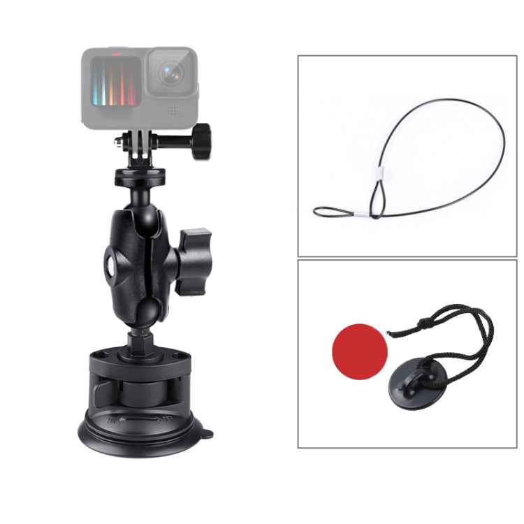 Single Suction Cup Mount Holder with Tripod Adapter & Steel Tether & Safety Buckle