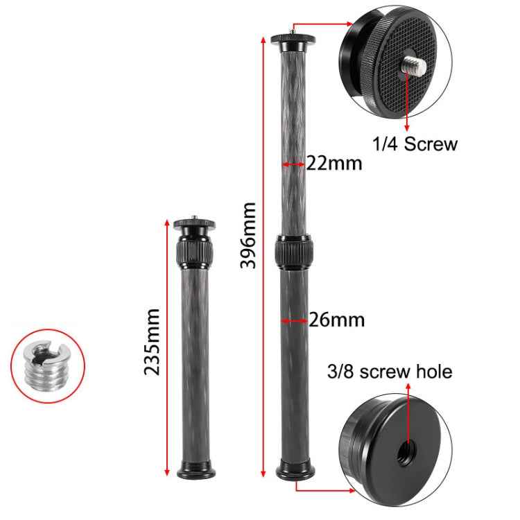 BEXIN P262C 235mm-396mm Tripod Extension Pole Carbon Fiber Center Column Tripod Extender