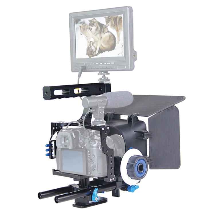 YELANGU YLG1105A Handle Video Camera Cage Stabilizer Kit with Matte Box & Follow Focus for Panasonic Lumix DMC-GH4 & G7 / Sony A7 & A7S & A7R & A7RII & A7SII