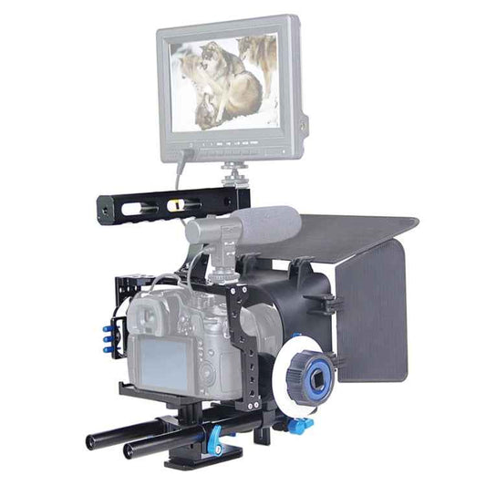 YELANGU YLG1105A Handle Video Camera Cage Stabilizer Kit with Matte Box & Follow Focus for Panasonic Lumix DMC-GH4 & G7 / Sony A7 & A7S & A7R & A7RII & A7SII