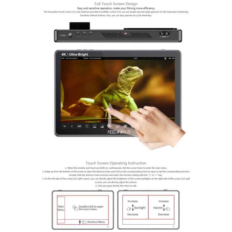 FEELWORLD LUT11S 10.1 inch Ultra High Bright 2000nit Touch Screen DSLR Camera Field Monitor, 3G-SDI 4K HDMI Input Output 1920 x 1200 IPS Panel